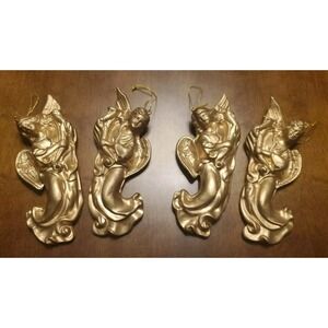 Vintage Angel Christmas Blow Mold Ornaments Lot of 4 Gold Plastic 8.5"